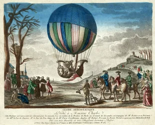 Globe Aërostatique, Dédicé à Monsieur Charles, veröffentlicht 1783 (handkolorierte Gravur)